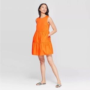 WHO WHAT WEAR x TARGET / Vibrant Orange Tiered Sleeveless Dress Size S